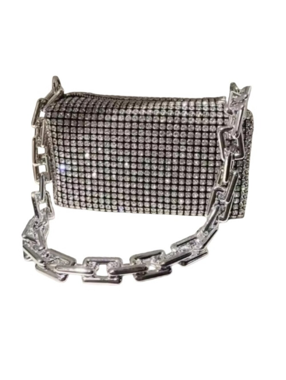 Silver Crystal Embellished Sequins Purse Clutch Bag Novelty Chain Evening Party